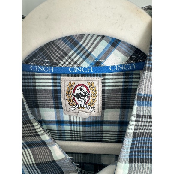 Cinch Men's Long Sleeve Button-Down Rodeo Shirt Size Large Blue Black Plaid - Picture 3 of 9